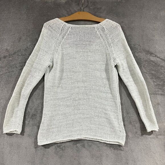 J Jill Open Knit Sweater Light Mint Green Shimmer Cotton Blend Round Neck Sz Med - Picture 2 of 8